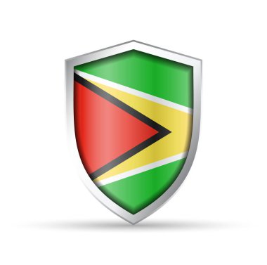 Guyana 'nın ulusal bayrağını taşıyan parlak vektör kalkanı simgesi. Vatansever, kültürel ya da seyahat temalı tasarımlar için idealdir. Hem yazdırma hem de dijital kullanım için tam ölçeklenebilir.