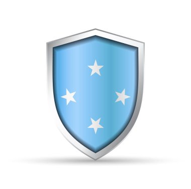 Mikronezya 'nın ulusal bayrağını taşıyan parlak vektör kalkanı simgesi. Vatansever, kültürel ya da seyahat temalı tasarımlar için idealdir. Hem yazdırma hem de dijital kullanım için tam ölçeklenebilir.