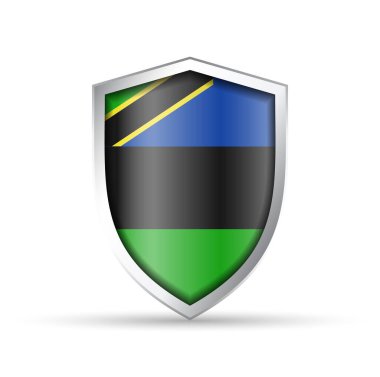 Zanzibar (Tanzanya) bayrağının yer aldığı parlak vektör kalkanı simgesi. Kültürel, bölgesel veya seyahat temalı tasarımlar için idealdir. Hem yazdırma hem de dijital kullanım için tam ölçeklenebilir.