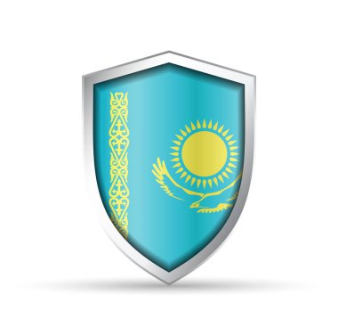 Kazakistan 'ın ulusal bayrağını taşıyan parlak vektör kalkanı simgesi. Vatansever, kültürel ya da seyahat temalı tasarımlar için idealdir. Hem yazdırma hem de dijital kullanım için tam ölçeklenebilir.