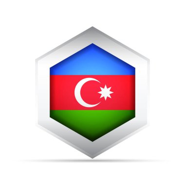 Azerbaycan ulusal bayrağının üç boyutlu vektör simgesi. Hilal ve yıldızlı altıgen. Bilgi grafikleri, haritalar, eğitim, UI ve vatansever ya da kültürel temalı tasarımlar için mükemmel.