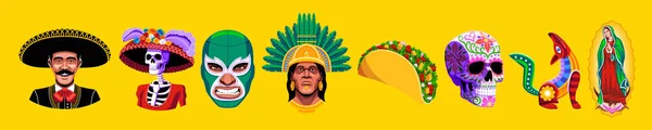 Conjunto Vetores Diferentes Elementos Mexicanos Ilustração Fundo —  Vetores de Stock