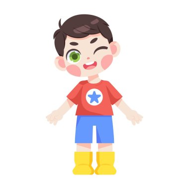 Kawaii küçük çocuk karakteri çizimi izole edildi
