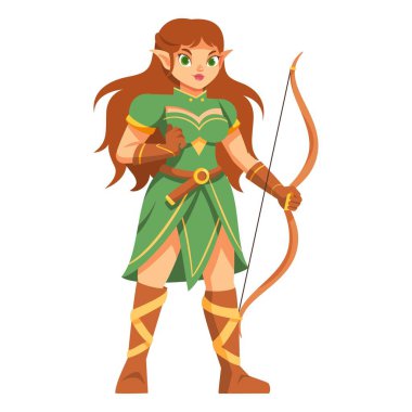 Tatlı okçu elf ortaçağ fantezi karikatür çizimi izole edilmiş.