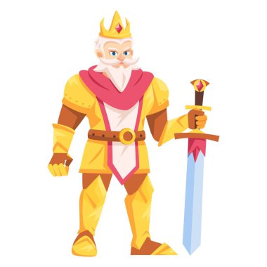 Şirin kral ortaçağ fantezi karikatür çizimi izole