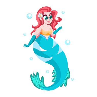 Çizgi film Denizkızı Karakteri çizimi izole edildi