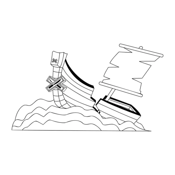 Desenhos Animados Fundo Barco Afundado Mar Personagem Ilustração Isolada —  Vetores de Stock