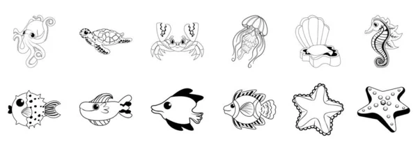 Dibujos Animados Animales Marinos Personaje Ilustración Aislada — Vector de stock