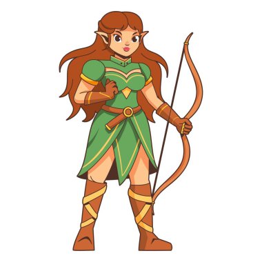 Tatlı okçu elf ortaçağ fantezi karikatür çizimi izole edilmiş.