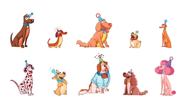 Vector Cartoon Dog Pet Γενέθλια Χαρακτήρας Απομονωμένη Εικόνα — Διανυσματικό Αρχείο