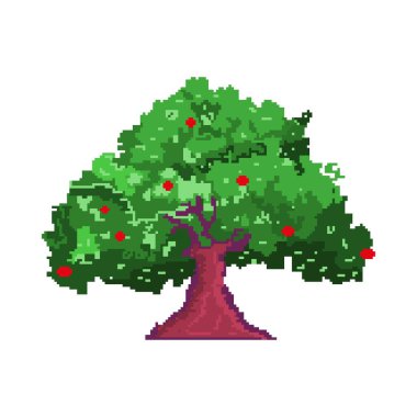Çizgi film Pixelart City Ağacı İzole İllüstrasyon