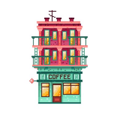 Cartoon Pixelart City building Isolated Illustration clipart