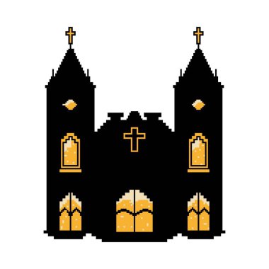 Cartoon Pixelart City church Isolated Illustration clipart