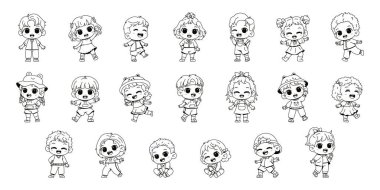 Kawaii çocuk çizgi film çizimleri izole edildi.