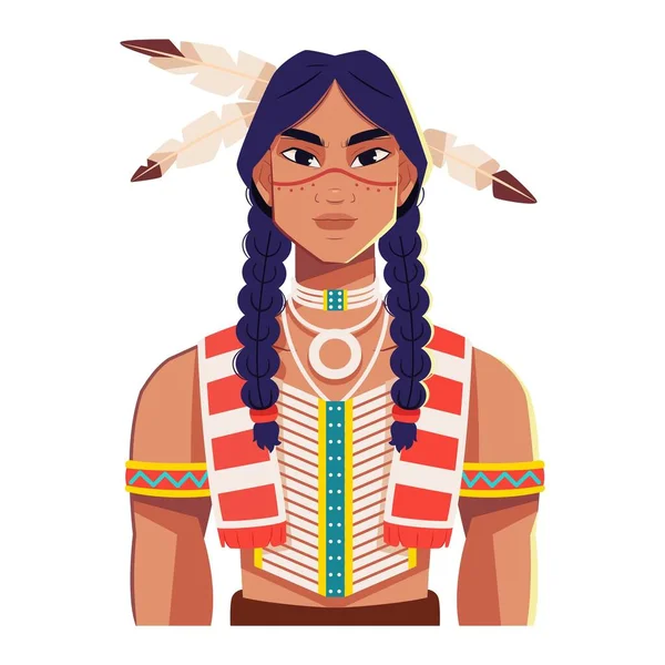 Rdzenny Amerykański Indyjski Mężczyzna Kreskówka Ilustracja Izolowane — Wektor stockowy