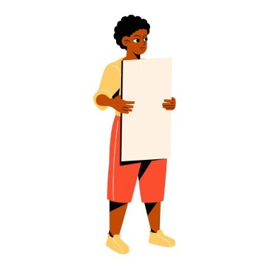 Beyaz afiş taşıyan adam karikatür çizimi izole edilmiş çıkartma