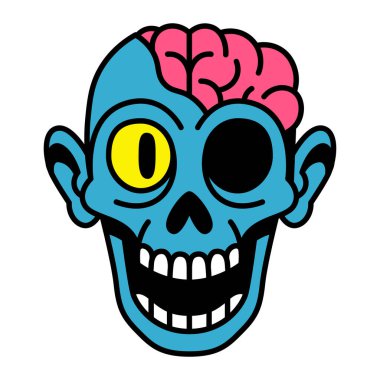 Vektör Retro Çizgi Filmi Komik Zombi Kafası İzole Edildi