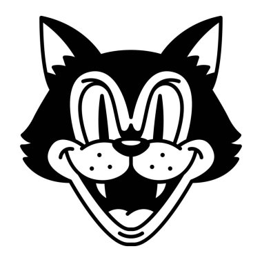 Retro Çizgi Film Komik Kedi Kafası İzole Edildi