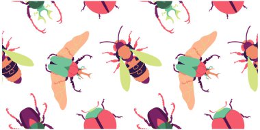 Kusursuz Desen Böcekleri Çizgi Film Çizimleri İzole Edildi