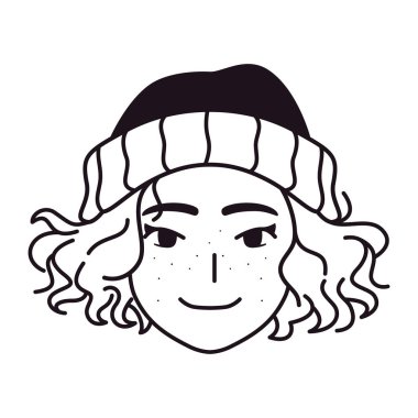 Gülen Kadın Avatar Yün Şapka Çizgi Filmi İzole Edildi