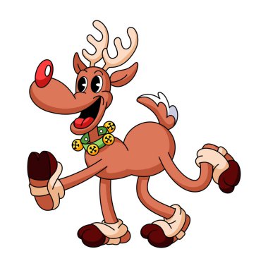 Retro Karikatür Noel Ren Geyiği Karakteri Harika Çizim İzole Edildi