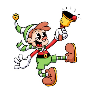Retro Çizgi Film Elff Çalan Noel Çanı Karakteri Harika Çizim İzole Edildi