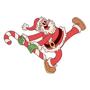 Retro Karikatür Noel Baba Şeker Çubuğu Karakteri Harika Görüntü İzole Edildi