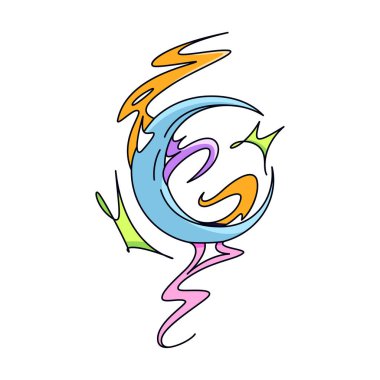 Y2k Ay neon fütüristik çizgi film çizimi izole edildi