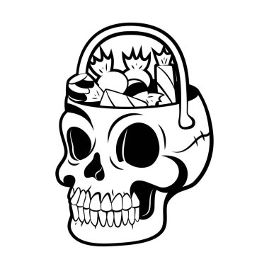 Kafatası Basket Çizgi Filmi Retro Biçimi İzole Edildi