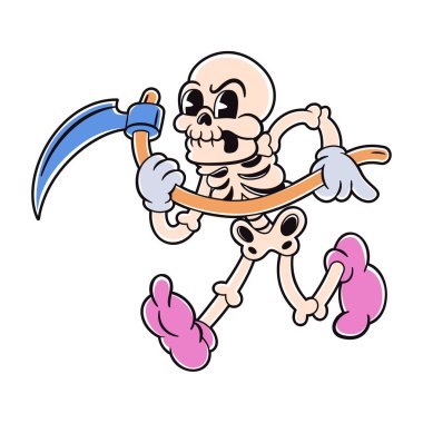 Retro Karikatür Ölüm Meleği Karakteri Cadılar Bayramı İllüzyonu İzole Edildi