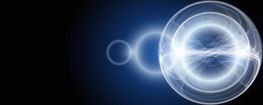 Futuristic panorama background design illustration with sphere objects and lights