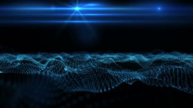Dalga nesnesi ile gelecek video animasyonu ve yavaş çekimde parlayan ışık, 4096x2304 döngü 4K