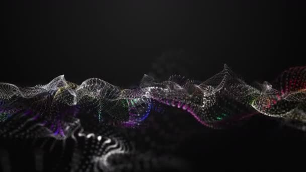 粒子波物体慢动作和文本空间的未来主义视频动画 4096X2304环路4K — 图库视频影像