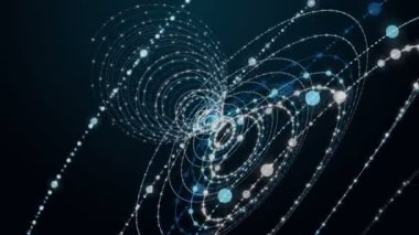 Parçacık çizgili nesne ile gelecek video animasyonu yavaş çekimde, 4096x2304 döngü 4K