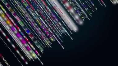 Yavaş çekimde parlayan çizgili nesnelerle gelecek video animasyonu, 4096x2304 döngü 4K