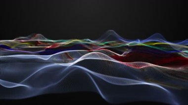 Parçacık dalga nesnesi ile fantastik video animasyonu yavaş çekim ve metin için boşluk, 4096x2304 döngü 4K