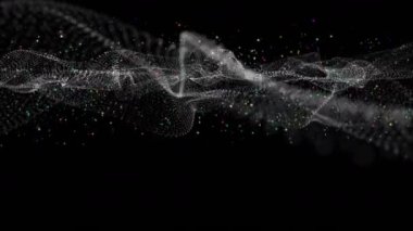 Gri dalga nesnesi ve hareketli renkli sim parçacıkları ile gelecekteki video animasyonu, 4096x2304 döngü 4K