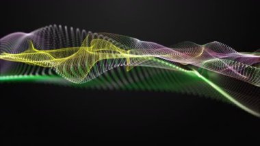 Parçacık dalgası nesnesinin ağır çekimde fantastik video animasyonu, 4096x2304 döngü 4K