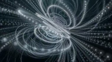 Parçacık çizgili nesne ile gelecek video animasyonu yavaş çekimde, 4096x2304 döngü 4K