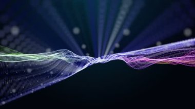 Parçacık dalga nesnesiyle gelecek video animasyonu yavaş çekimde, 4096x2304 döngü 4K