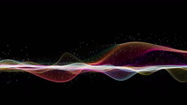 Parçacık dalga nesnesi ile fantastik video animasyonu yavaş çekim ve metin için boşluk, 4096x2304 döngü 4K