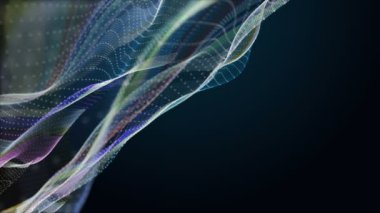 Parçacık dalga nesnesi ile fantastik video animasyonu yavaş çekim ve metin için boşluk, 4096x2304 döngü 4K