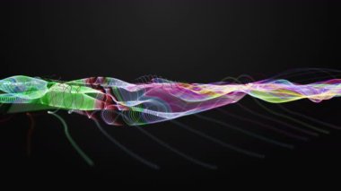 Parçacık dalga nesnesi ile fantastik video animasyonu yavaş çekim ve metin için boşluk, 4096x2304 döngü 4K