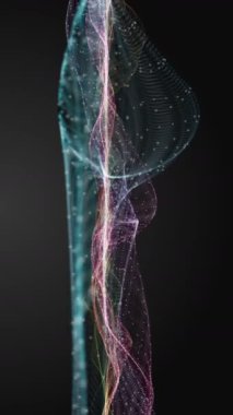 Parçacık dalga nesnesi ile dikey fantastik video animasyonu yavaş çekimde, 2304x4096 döngü 4K