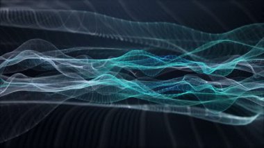Parçacık dalga nesnesiyle gelecek video animasyonu yavaş çekimde, 4096x2304 döngü 4K