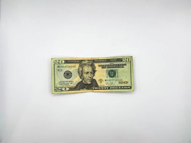 20 dolarlık eski tarz beyaz arka plan görüntüsüne odaklı. Yüksek kalite fotoğraf