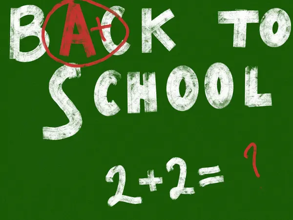 Okula geri dön metin şablonu tasarımı. Tipografi için yeşil tebeşir tahtasıyla okula dönüş. İllüstrasyon okulu selamlama şablonu. - Evet. Yüksek kaliteli illüstrasyon