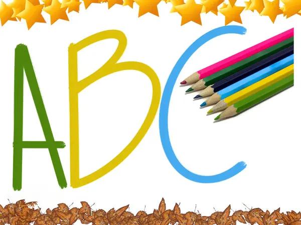 ABC harfleri pankart. Renk karalaması ile basit düz tasarım. Eğitim broşürü. Çizim. Yüksek kaliteli illüstrasyon