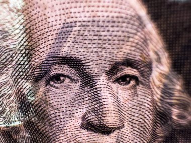 Bir dolarlık banknotta George Washingtons 'ın yüzü var. Birleşik Devletler ulusal para birimi banknot parçası. George Washington portresi. Yüksek kalite fotoğraf
