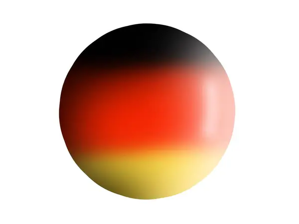Almanya bayrağıyla birlikte cam ışıklı top. Yuvarlak küre, şablon simgesi. Alman ulusal sembolü. Parlak gerçekçi top, beyaz arka planda üç boyutlu soyut çizim. Büyük kabarcık. Yüksek kalite